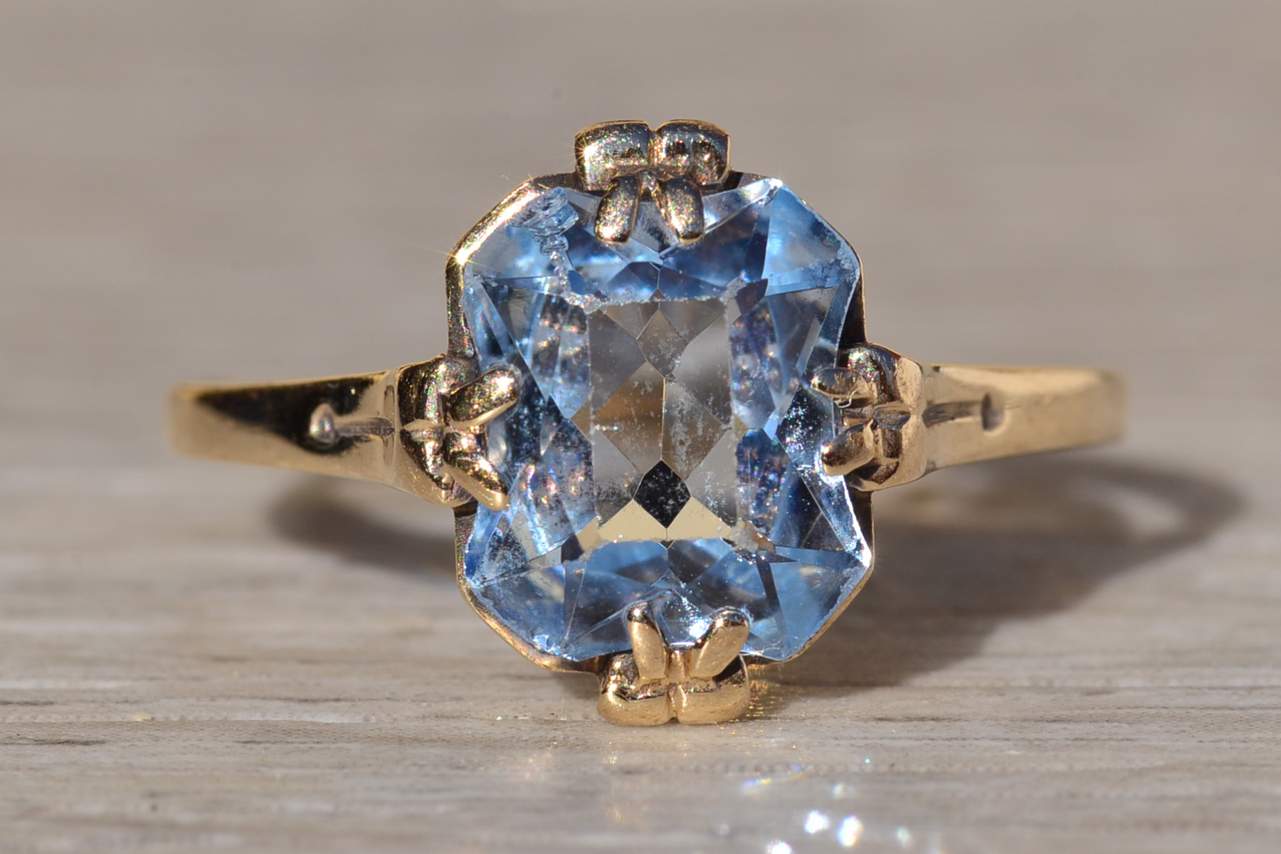 SOLD - The Cedarmont Beach: Ladies Yellow Gold Ring set with Custom Cut Lab Created Spinel - Image 2