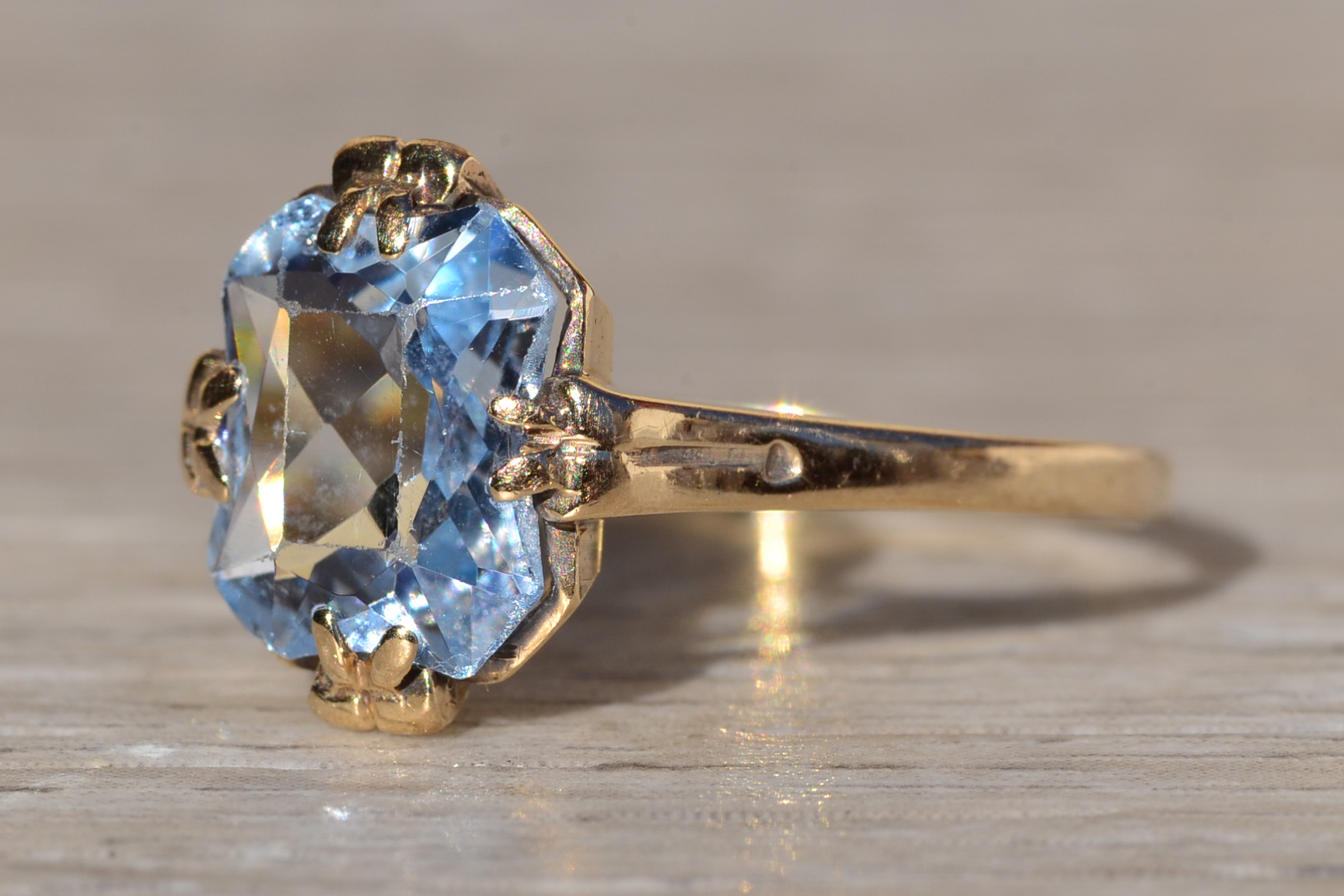 SOLD - The Cedarmont Beach: Ladies Yellow Gold Ring set with Custom Cut Lab Created Spinel - Image 3
