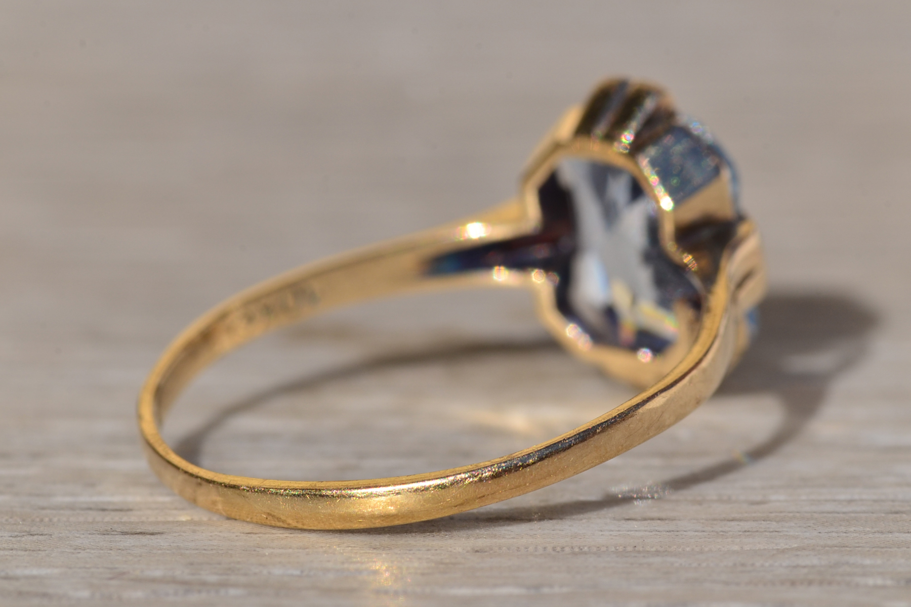 SOLD - The Cedarmont Beach: Ladies Yellow Gold Ring set with Custom Cut Lab Created Spinel - Image 5