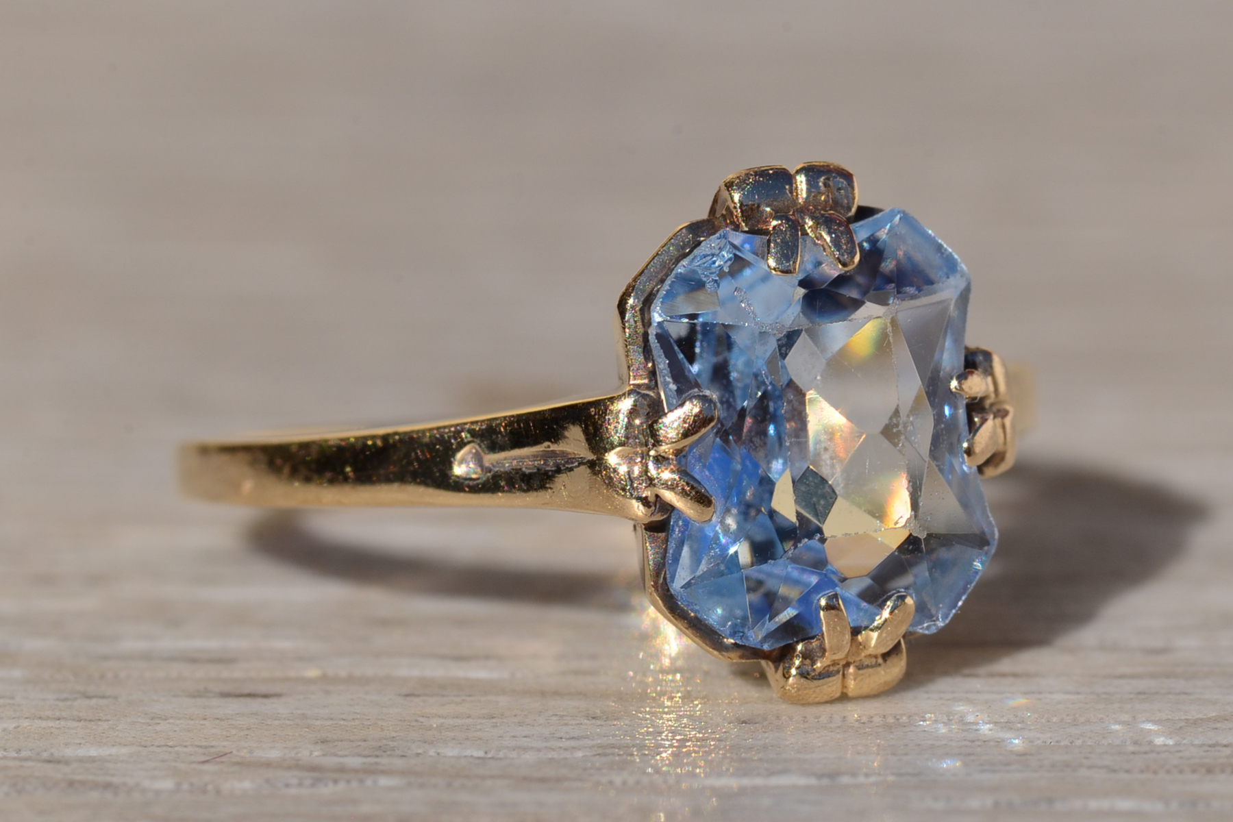 SOLD - The Cedarmont Beach: Ladies Yellow Gold Ring set with Custom Cut Lab Created Spinel - Image 6