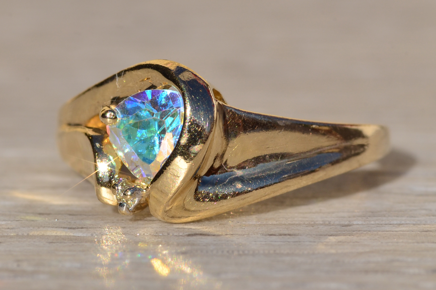 SOLD - The Hatherton: Ladies Yellow Gold Mystic Topaz and Diamond Ring - Image 3