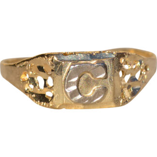 SOLD - The Maurelle:  Ladies Two Tone Gold C Initial Ring