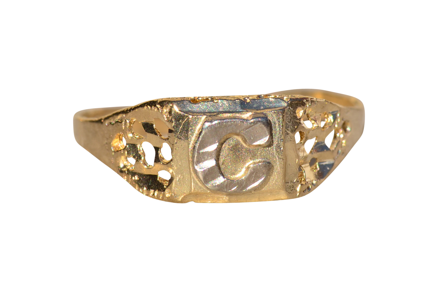 SOLD - The Maurelle: Ladies Two Tone Gold C Initial Ring