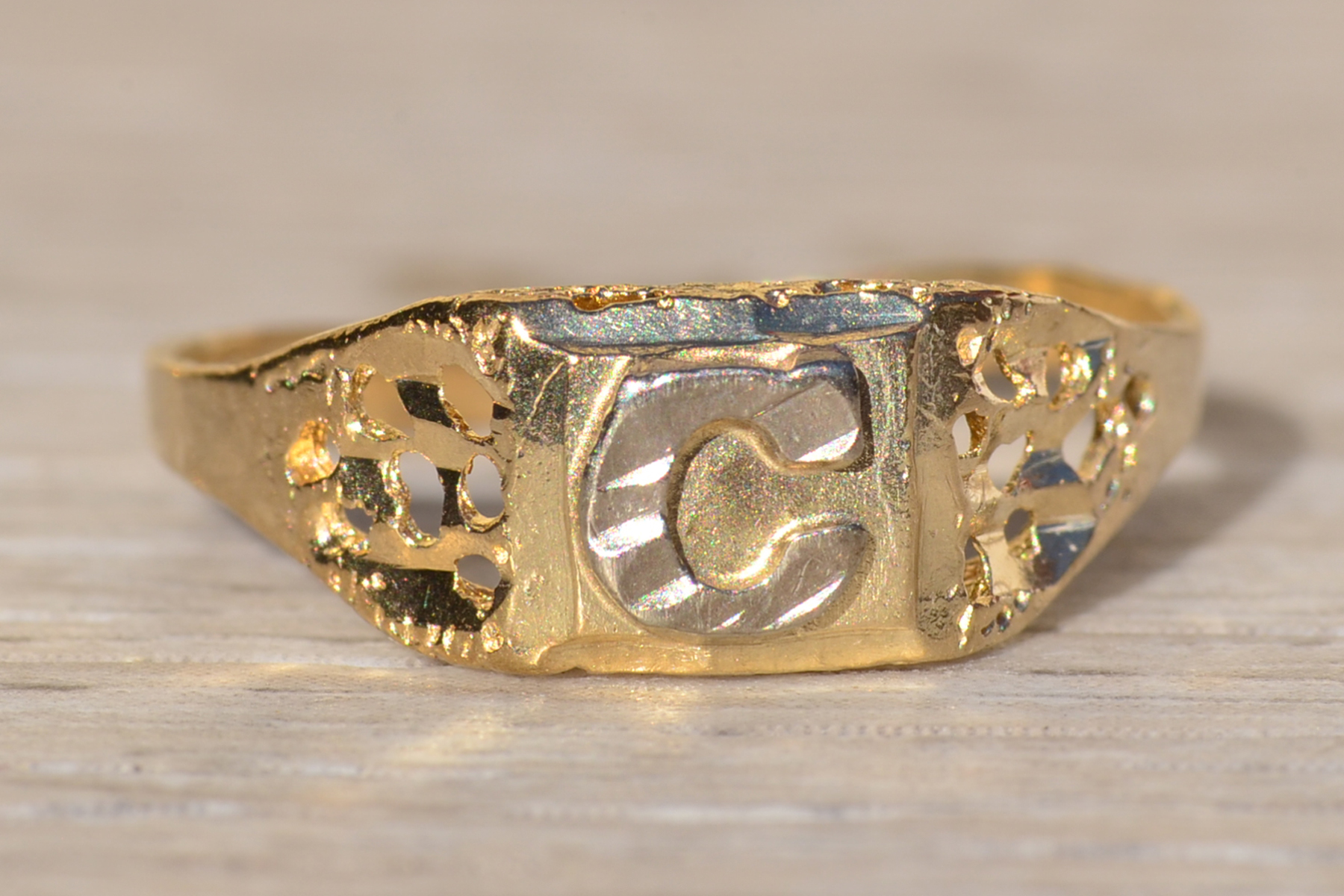 SOLD - The Maurelle: Ladies Two Tone Gold C Initial Ring - Image 2
