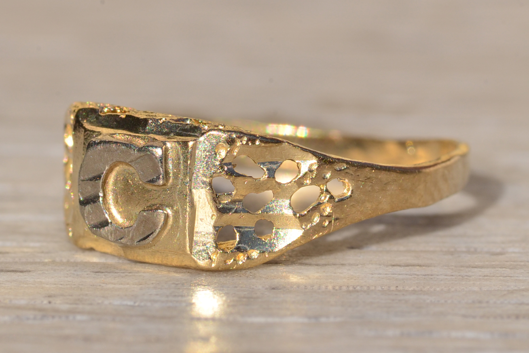 SOLD - The Maurelle: Ladies Two Tone Gold C Initial Ring - Image 3