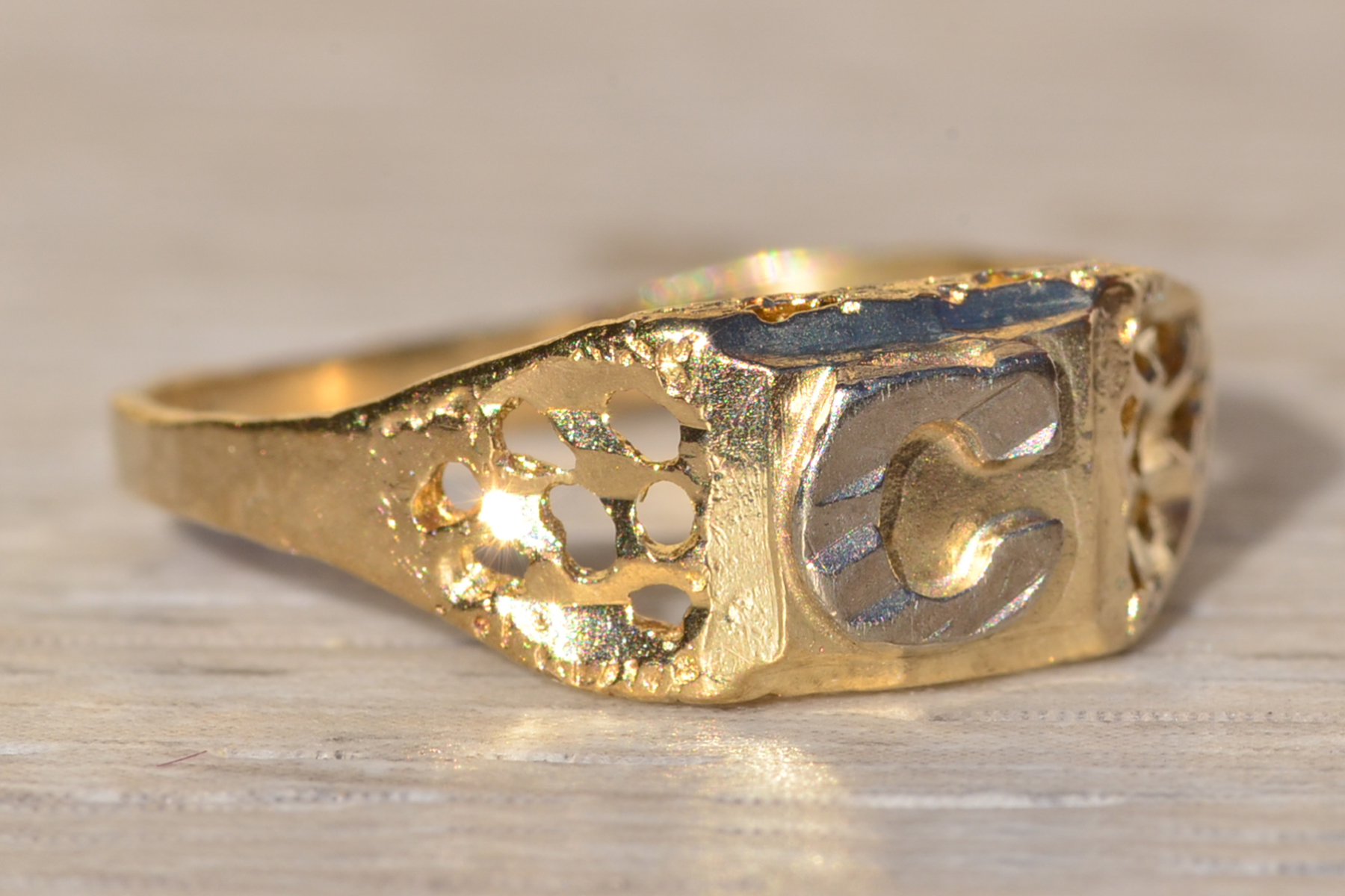 SOLD - The Maurelle: Ladies Two Tone Gold C Initial Ring - Image 6