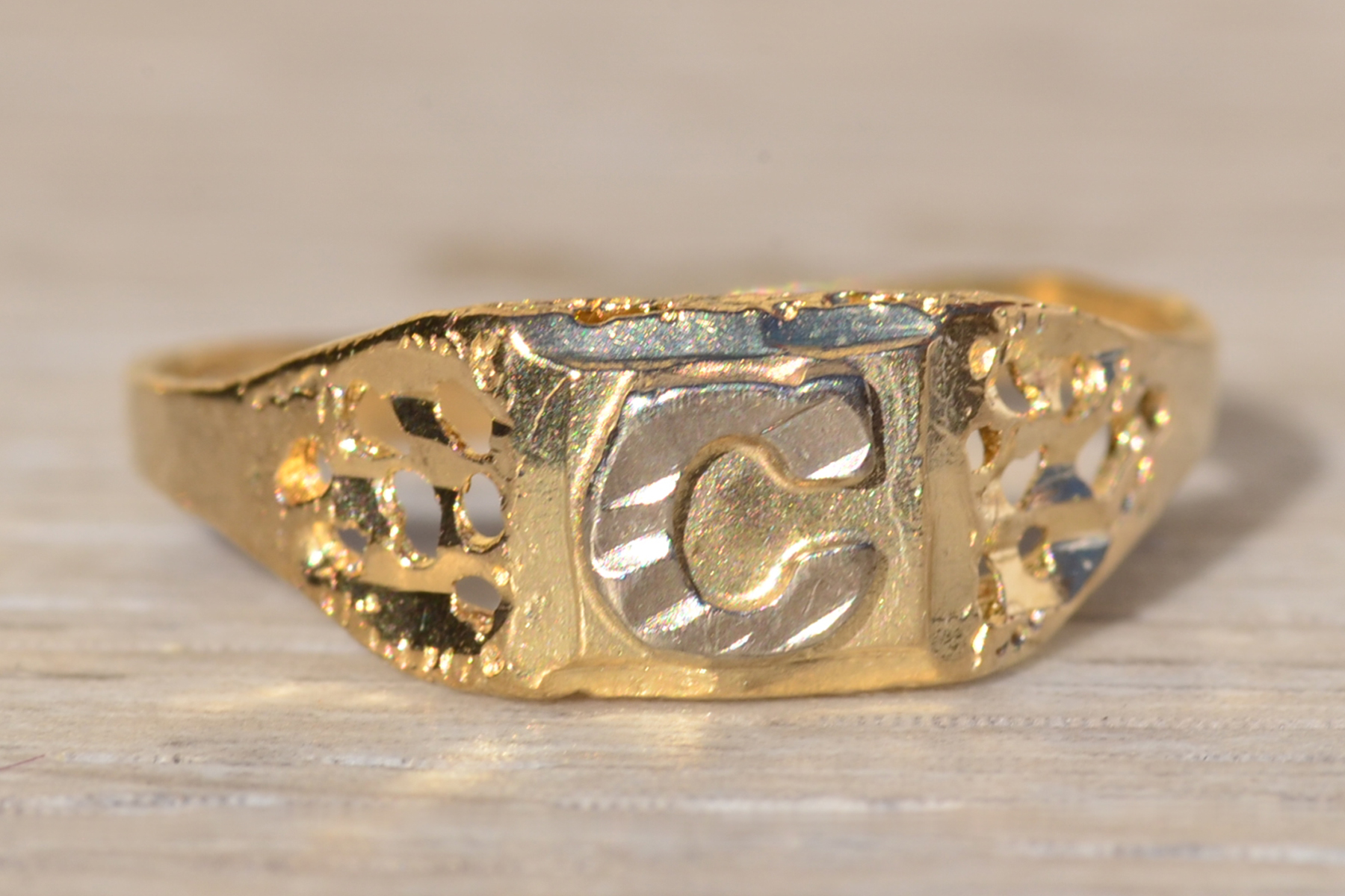 SOLD - The Maurelle: Ladies Two Tone Gold C Initial Ring - Image 7