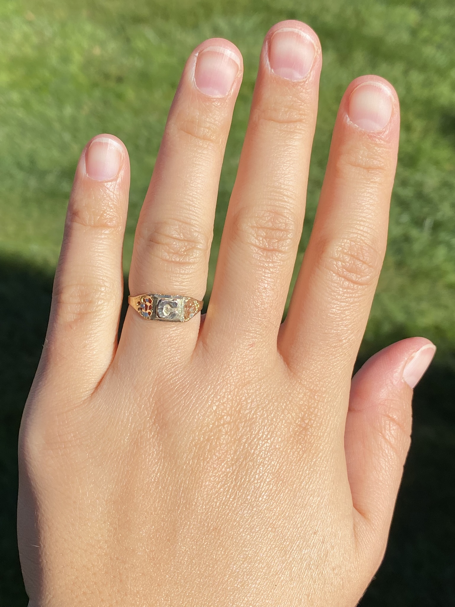 SOLD - The Maurelle: Ladies Two Tone Gold C Initial Ring - Image 8