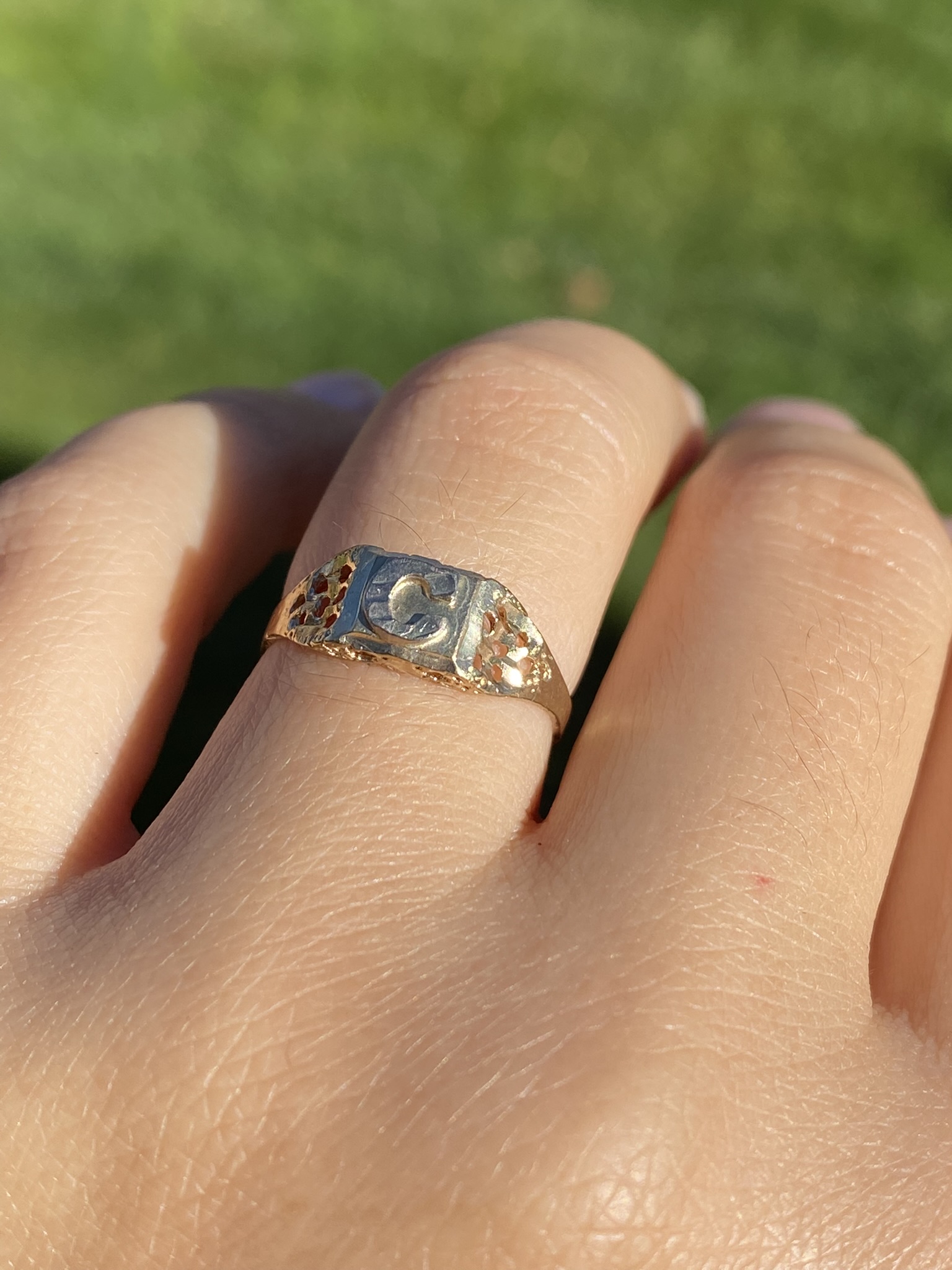 SOLD - The Maurelle: Ladies Two Tone Gold C Initial Ring - Image 10