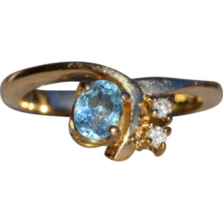 The Suemez:  Ladies 14K Gold Aquamarine and Diamond Cocktail Ring