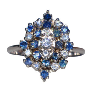 The Elfrida:  Ladies 14K Sapphire and Diamond Cluster Ring