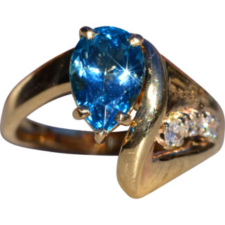 The Victiore:  Ladies Mid Century Modern Topaz and Diamond Ring in 14K Gold