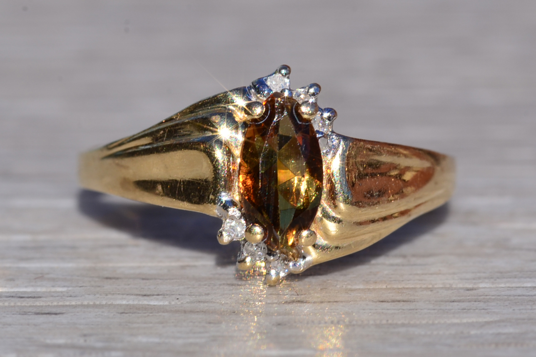 SOLD - The Kooskia: Ladies Vintage 14K Yellow Gold Andalusite and Diamond Ring - Image 2