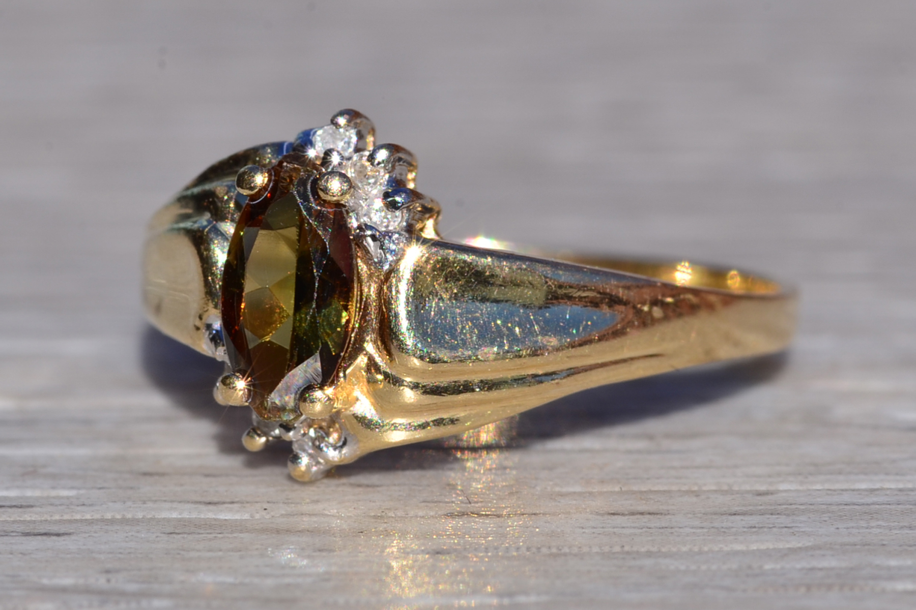 SOLD - The Kooskia: Ladies Vintage 14K Yellow Gold Andalusite and Diamond Ring - Image 3