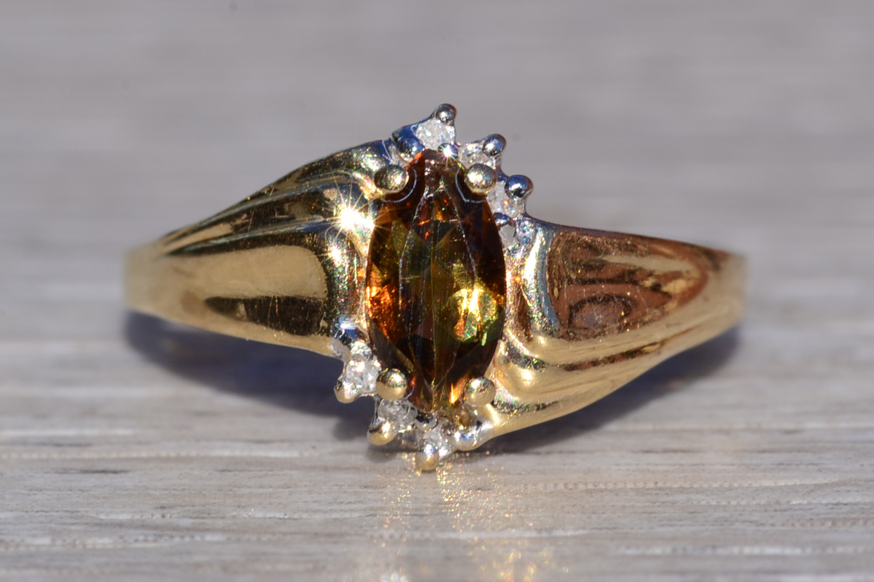 SOLD - The Kooskia: Ladies Vintage 14K Yellow Gold Andalusite and Diamond Ring - Image 7