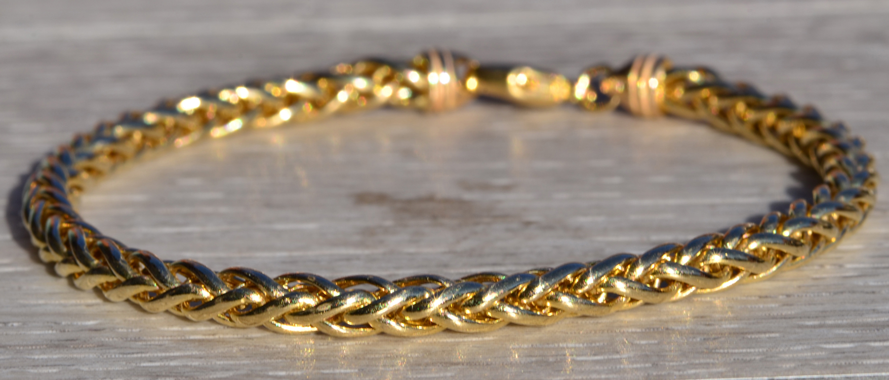 SOLD - The East Moxie: Ladies Italian Made 14K Yellow Gold Wheat Chain Bracelet - Image 2