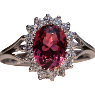 SOLD - The Halto Road:  Ladies 14K White Gold Halo Ring with Nigerian Tourmaline