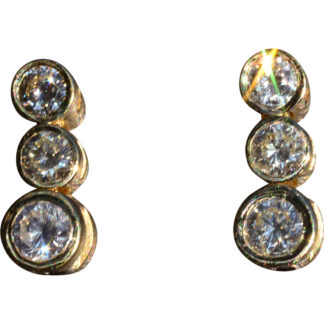 The North Sultan:  Bezel Set Past Present and Future Diamond Stud Earrings in Yellow Gold