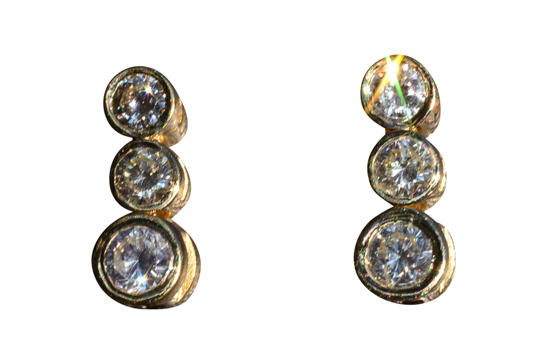 The North Sultan: Bezel Set Past Present and Future Diamond Stud Earrings in Yellow Gold