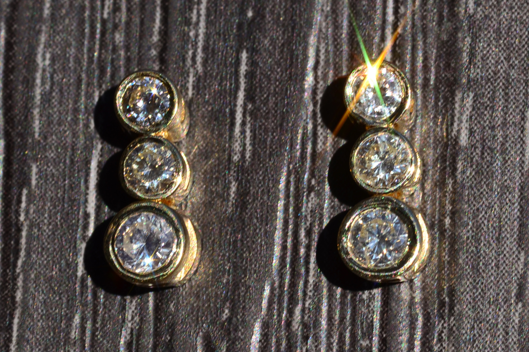 The North Sultan: Bezel Set Past Present and Future Diamond Stud Earrings in Yellow Gold - Image 3