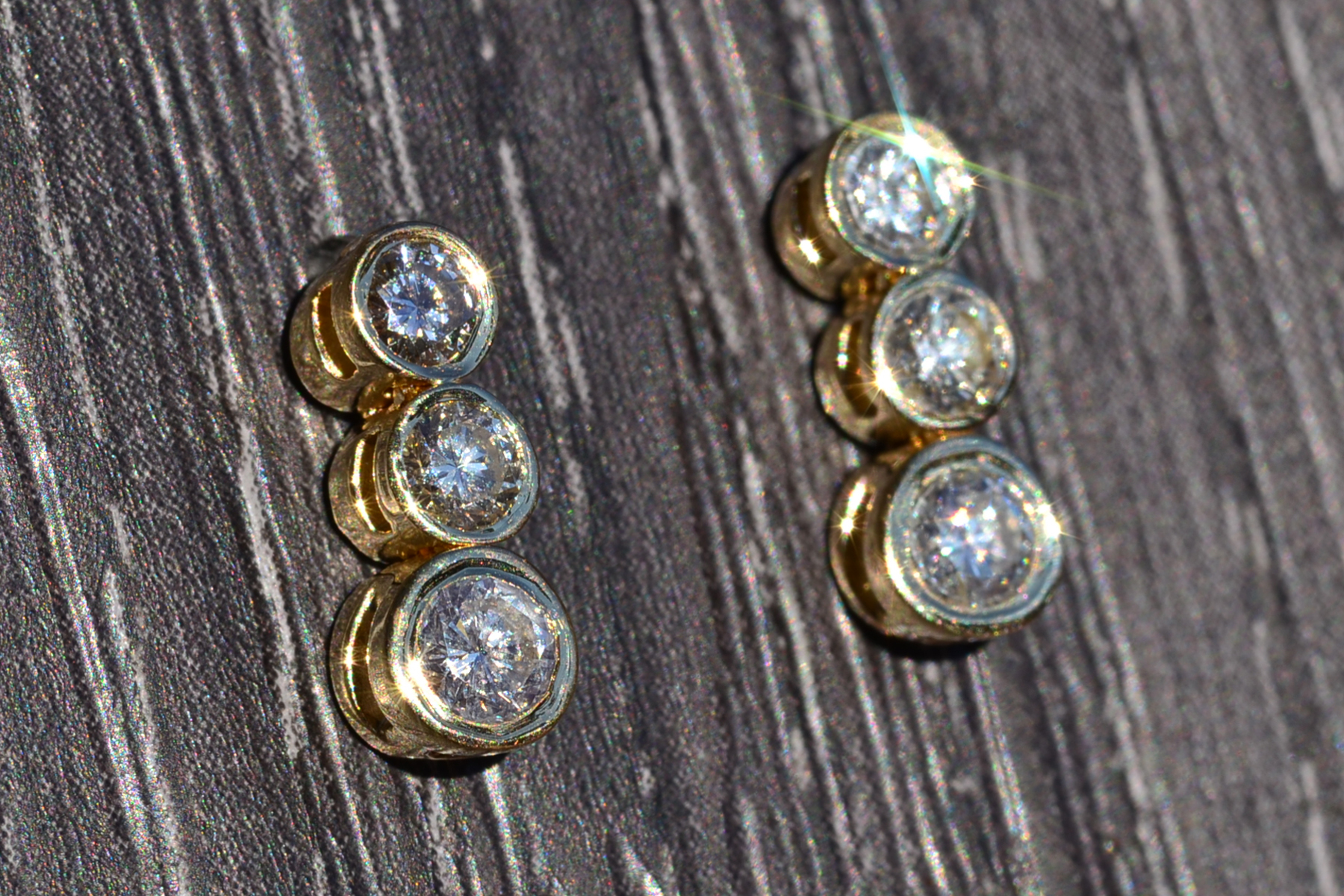 The North Sultan: Bezel Set Past Present and Future Diamond Stud Earrings in Yellow Gold - Image 2