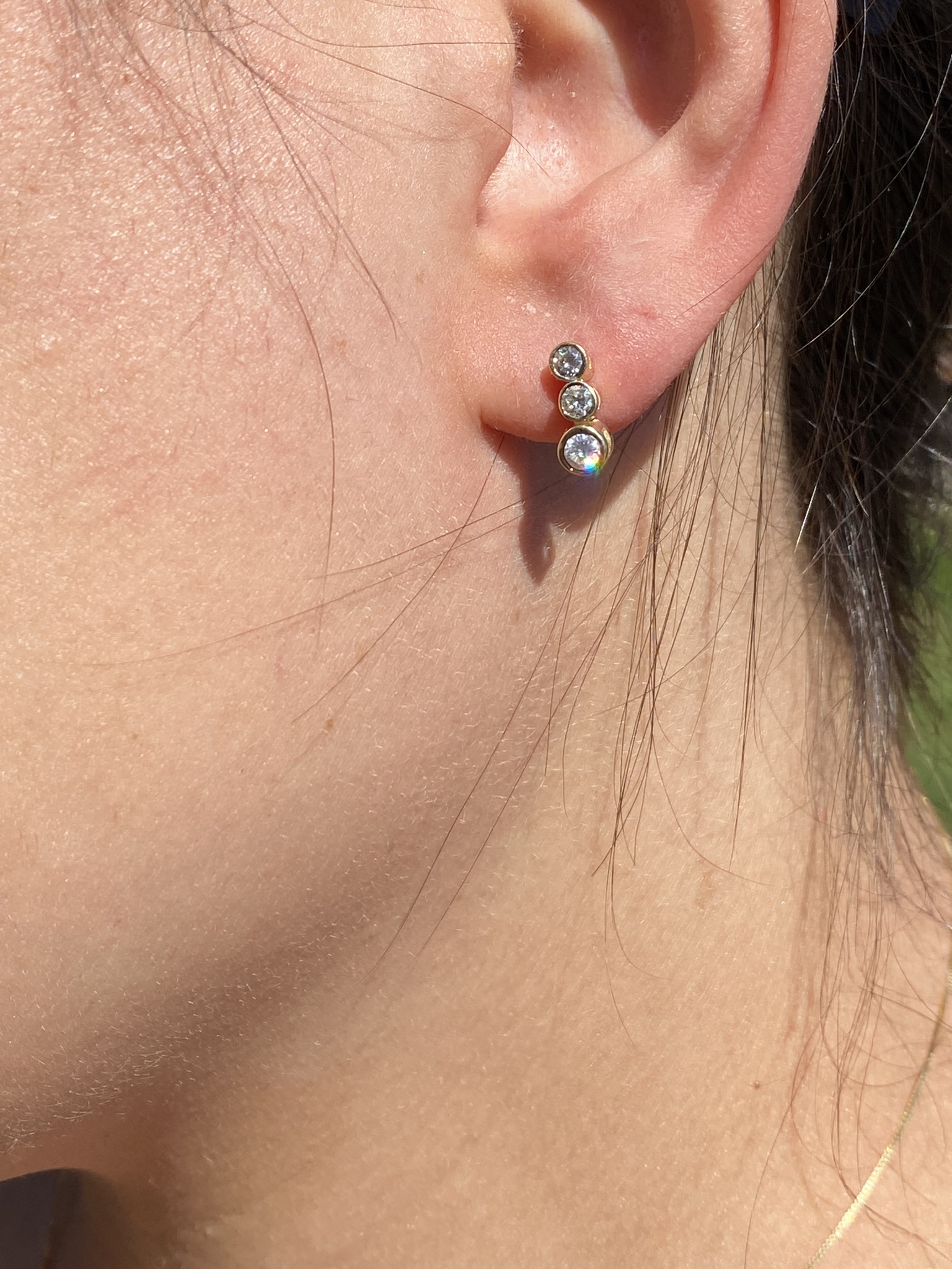 The North Sultan: Bezel Set Past Present and Future Diamond Stud Earrings in Yellow Gold - Image 4
