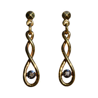The Riberas:  Ladies 14K Yellow Gold Infinity Dangler Earrings set with Diamond