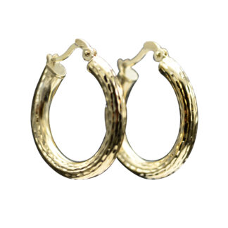 SOLD - The Dilkons:  Ladies 14K Gold Diamond Cut 3/4" Hoop Earrings