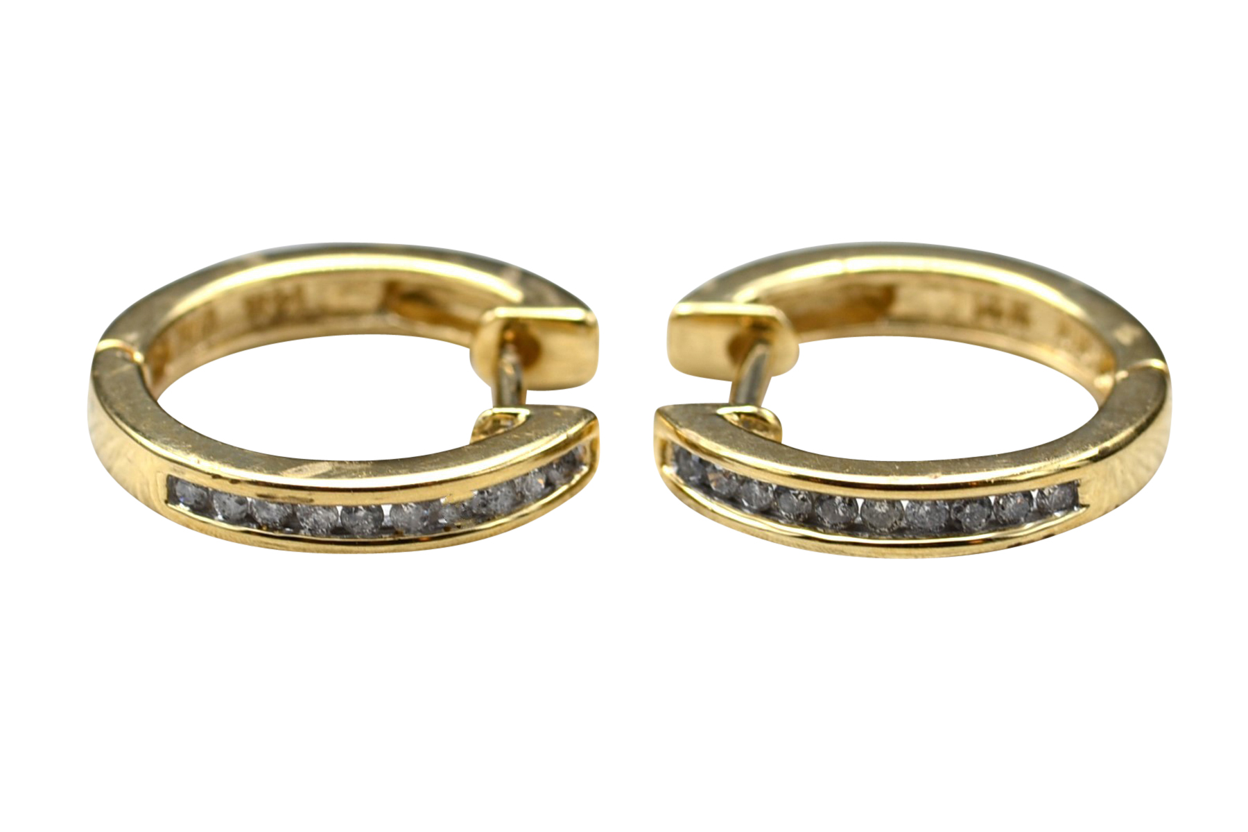 The Alvernons: Ladies 14K Gold 5/8" Diamond Set Hoop Earrings