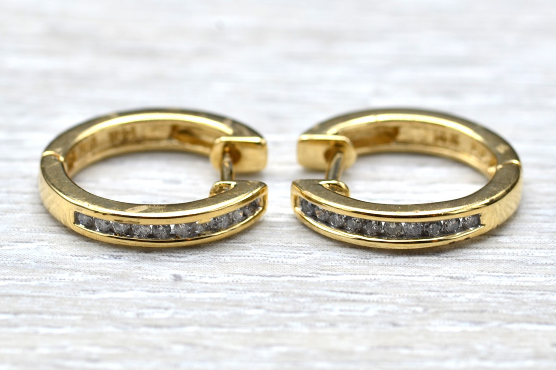 The Alvernons: Ladies 14K Gold 5/8" Diamond Set Hoop Earrings - Image 2
