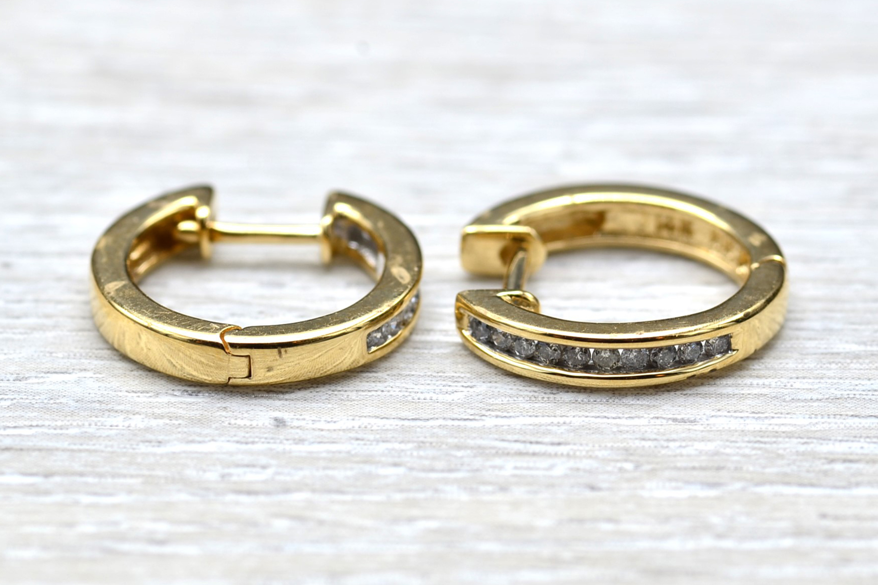 The Alvernons: Ladies 14K Gold 5/8" Diamond Set Hoop Earrings - Image 3
