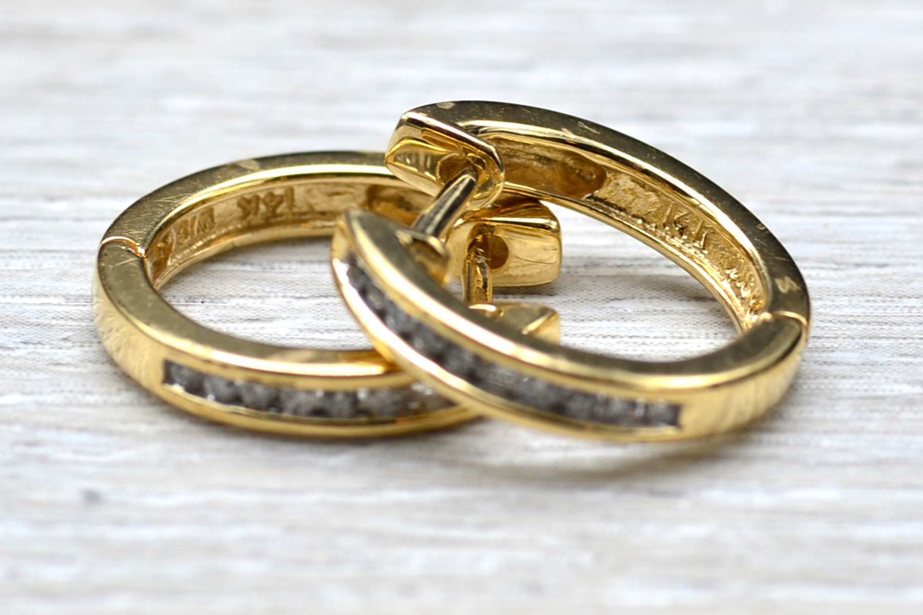 The Alvernons: Ladies 14K Gold 5/8" Diamond Set Hoop Earrings - Image 6
