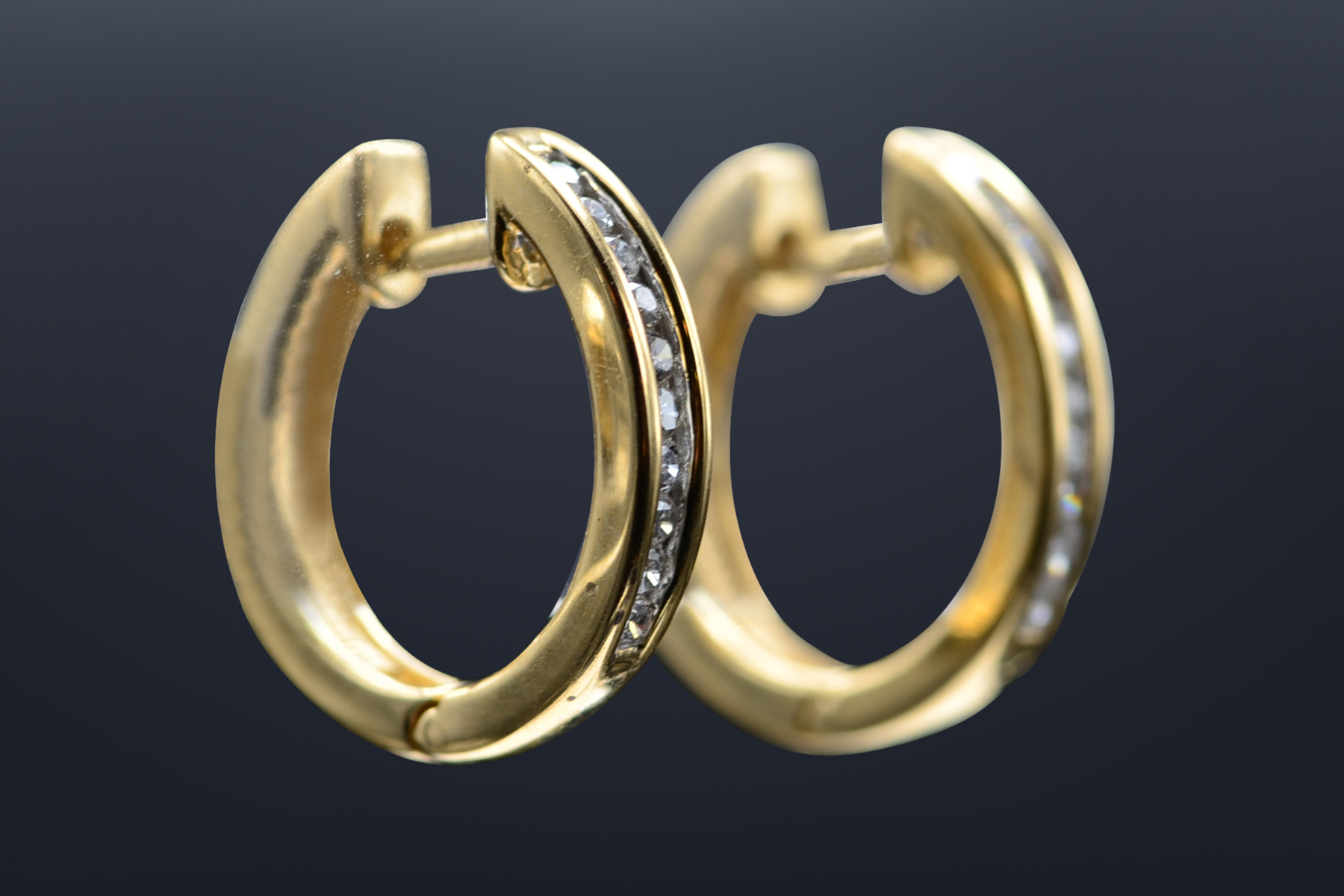 The Alvernons: Ladies 14K Gold 5/8" Diamond Set Hoop Earrings - Image 8