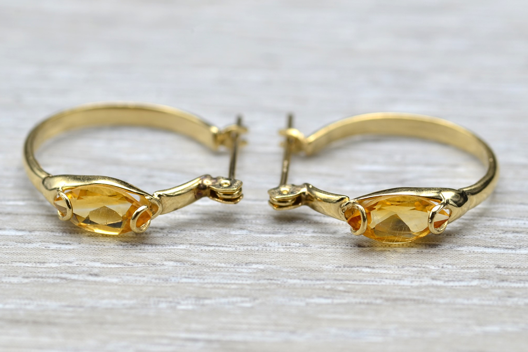 SOLD - The Nogales: Ladies 14K Yellow Gold Citrine Set Hoop Earrings - Image 2
