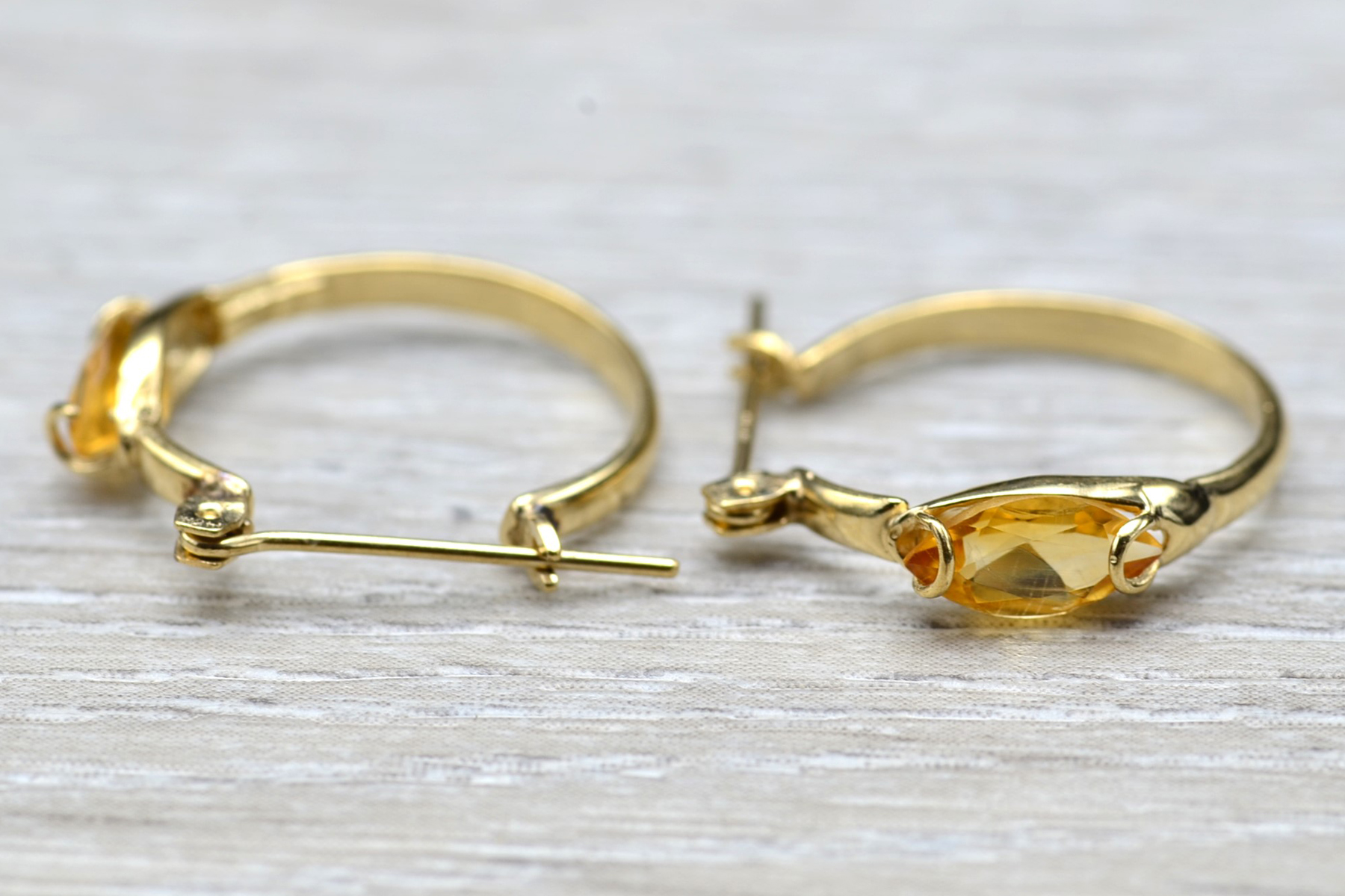 SOLD - The Nogales: Ladies 14K Yellow Gold Citrine Set Hoop Earrings - Image 3