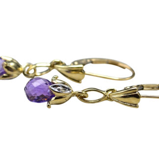 SOLD - The Gleesons:  Ladies 14K Gold Dangler Earrings set with Amethyst and Diamonds