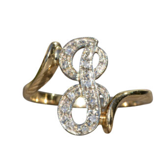 The Lenette:  Ladies 14K Two Tone Script J Ring with Diamonds