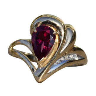 The Montevallo:  Ladies Yellow Gold Garnet and Diamond Cocktail Ring