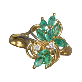SOLD - The Alabaster:  Ladies 14K Emerald and Diamond Cluster Ring