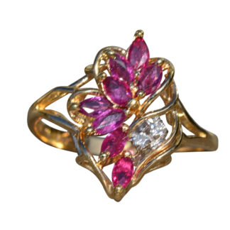 The Tuscumbia:  Ladies 14K Gold Ring set with Rubies and Diamonds