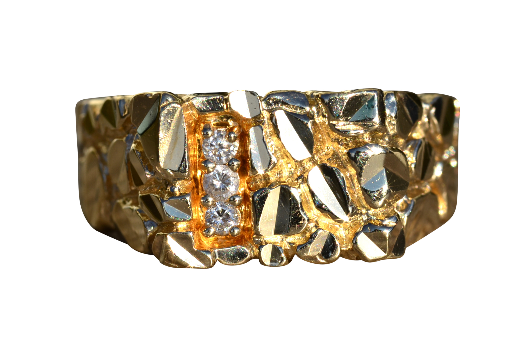 SOLD: The Rossville: Men's Yellow Gold Nugget Cocktail Ring with Diamonds