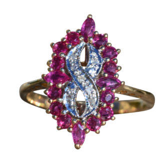 The Luttrell:  Ladies Yellow Gold Diamond and Ruby Ring