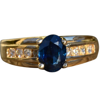 SOLD - The Piperton:  Ladies 14K Engagement Ring set with Sapphire and Diamonds
