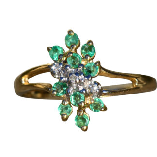 The Scott's Hill:  Ladies 14K Gold Emerald and Diamond Cluster Ring