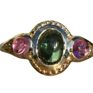 SOLD - The Dothan: Ladies Yellow Gold Cabochon Tourmaline Cocktail Ring