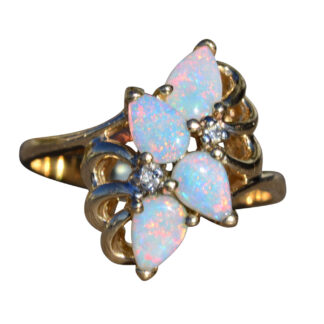 SOLD - The Columbiana:  Ladies Yellow Gold Opal and Diamond Cocktail Ring