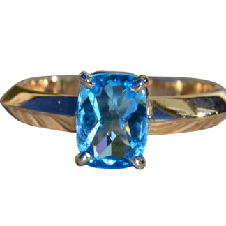 The Jemison:  Ladies 14K Two Tone Signed Checkerboard Cut Topaz Ring