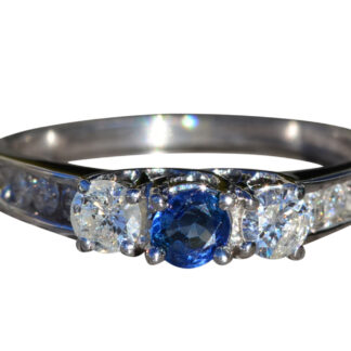 The Rainsville:  Ladies 14K Sapphire and Diamond Trilogy Engagement Ring