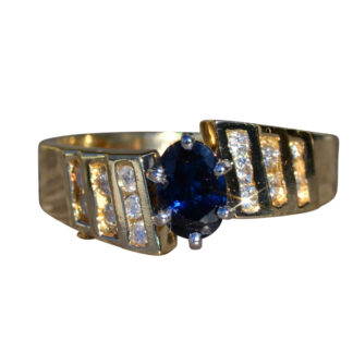 The Geraldine:  Ladies 14K Gold Sapphire and Diamond Ring