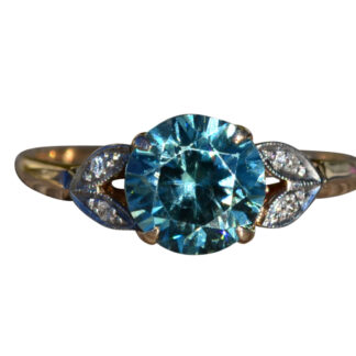 SOLD - The Stapleton:  Ladies Antique 14K Gold 2 CT Natural Blue Zircon Ring